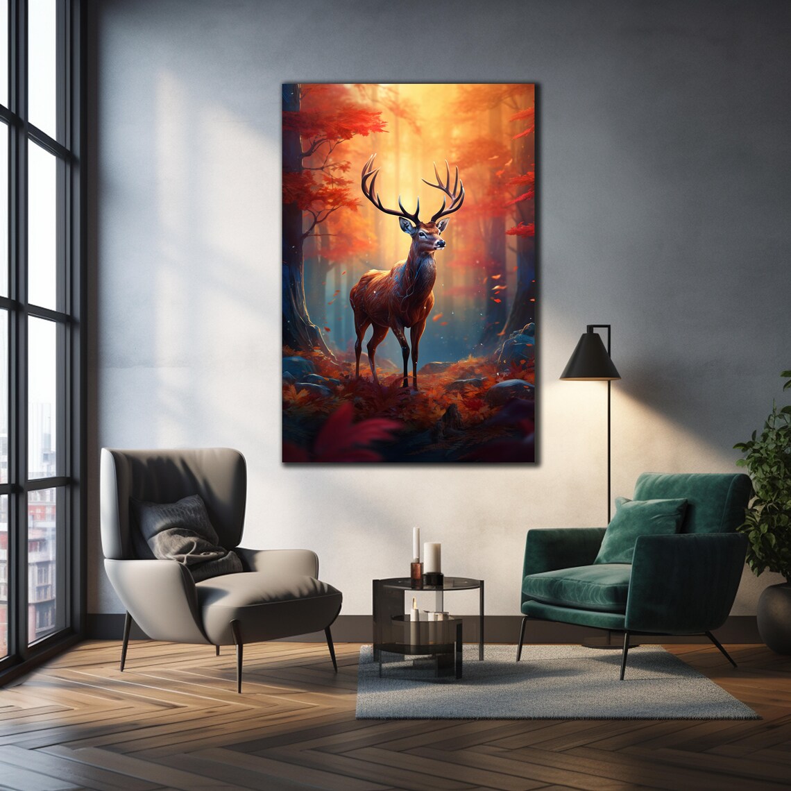 Red Deer Stag Glass Wall Art Autumn Forest Golden Light Antlers Decor Print - Image 4
