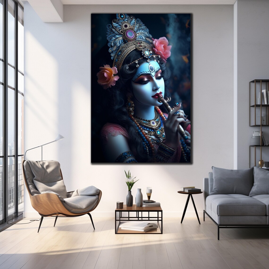 Lord Krishna Playing Flute Bansuri Hindu God Divine Music Art Poster - Image 4
