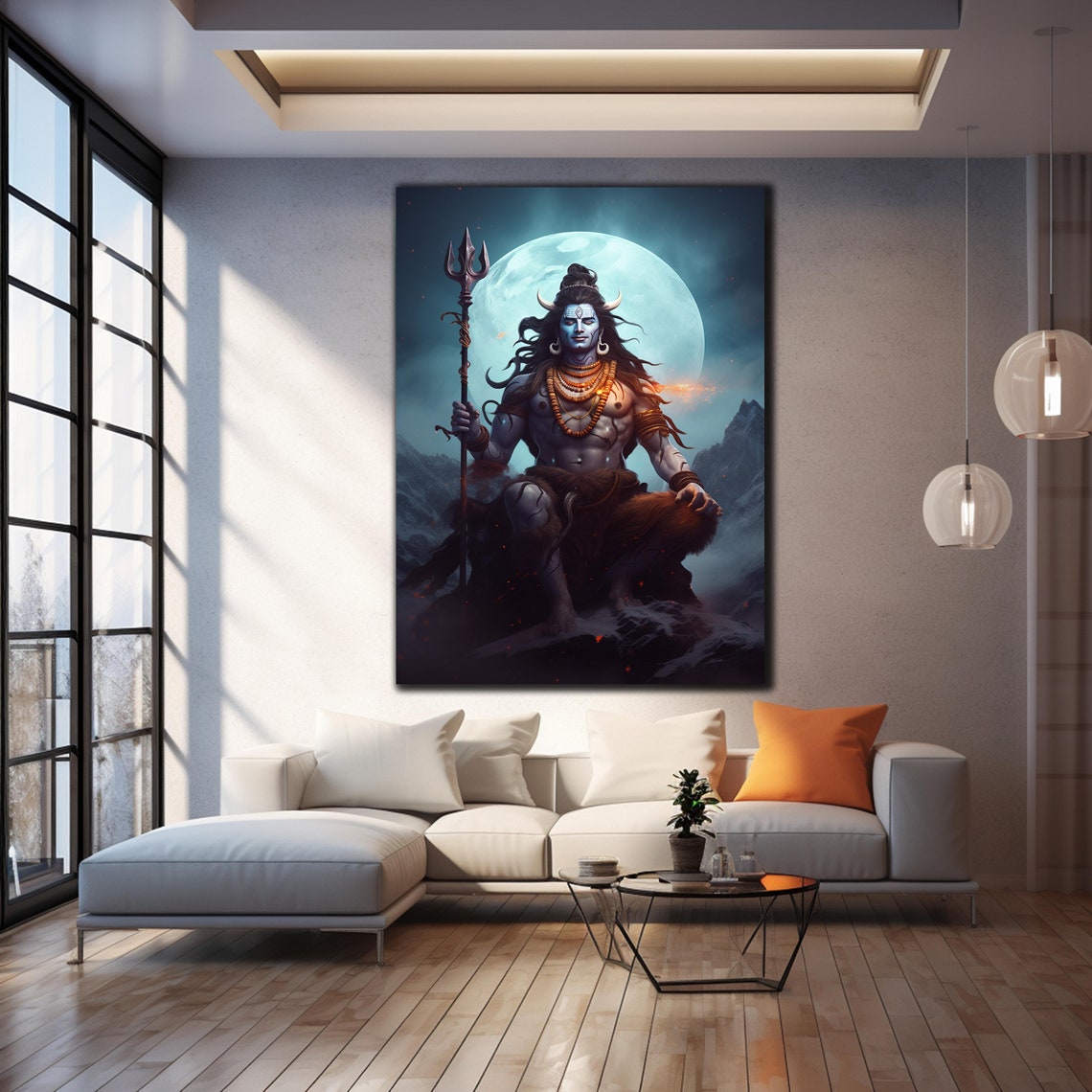 Lord Shiva Trident Full Moon Mountain Night Hindu God Wall Art Poster - Image 2