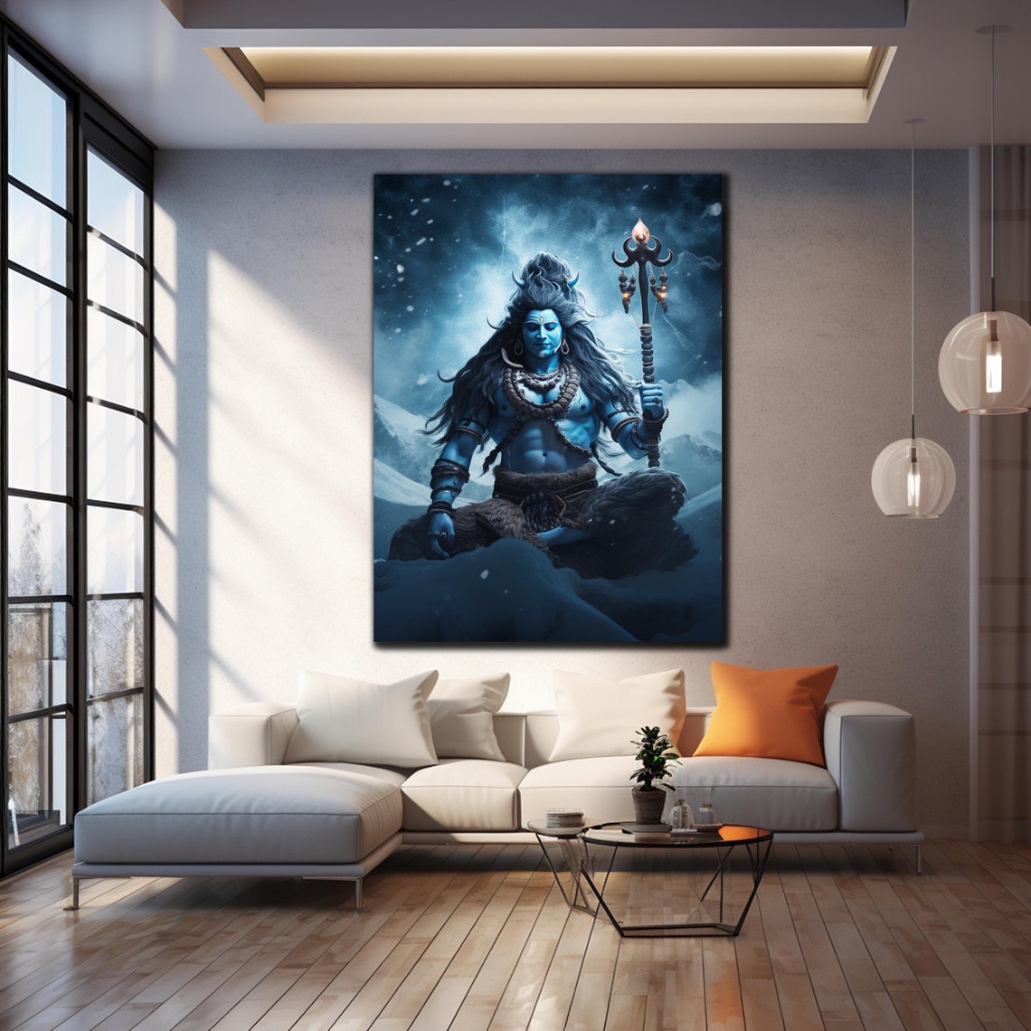 Lord Shiva Meditating in Himalayas Hindu God Wall Art Blue Poster - Image 4