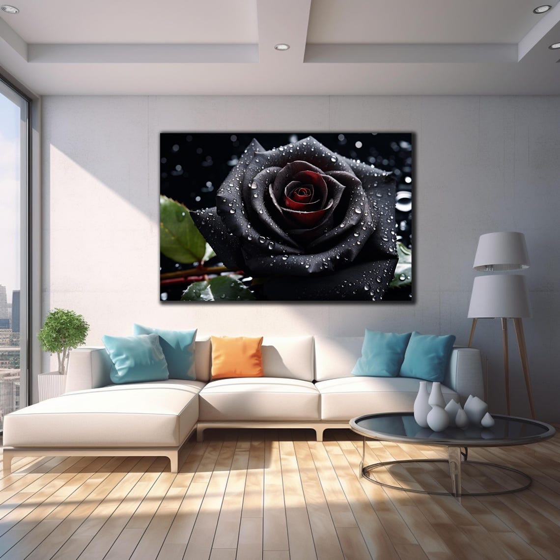 Black Red Rose Water Drops Dark Moody Floral Photography Wall Poster - Image 4