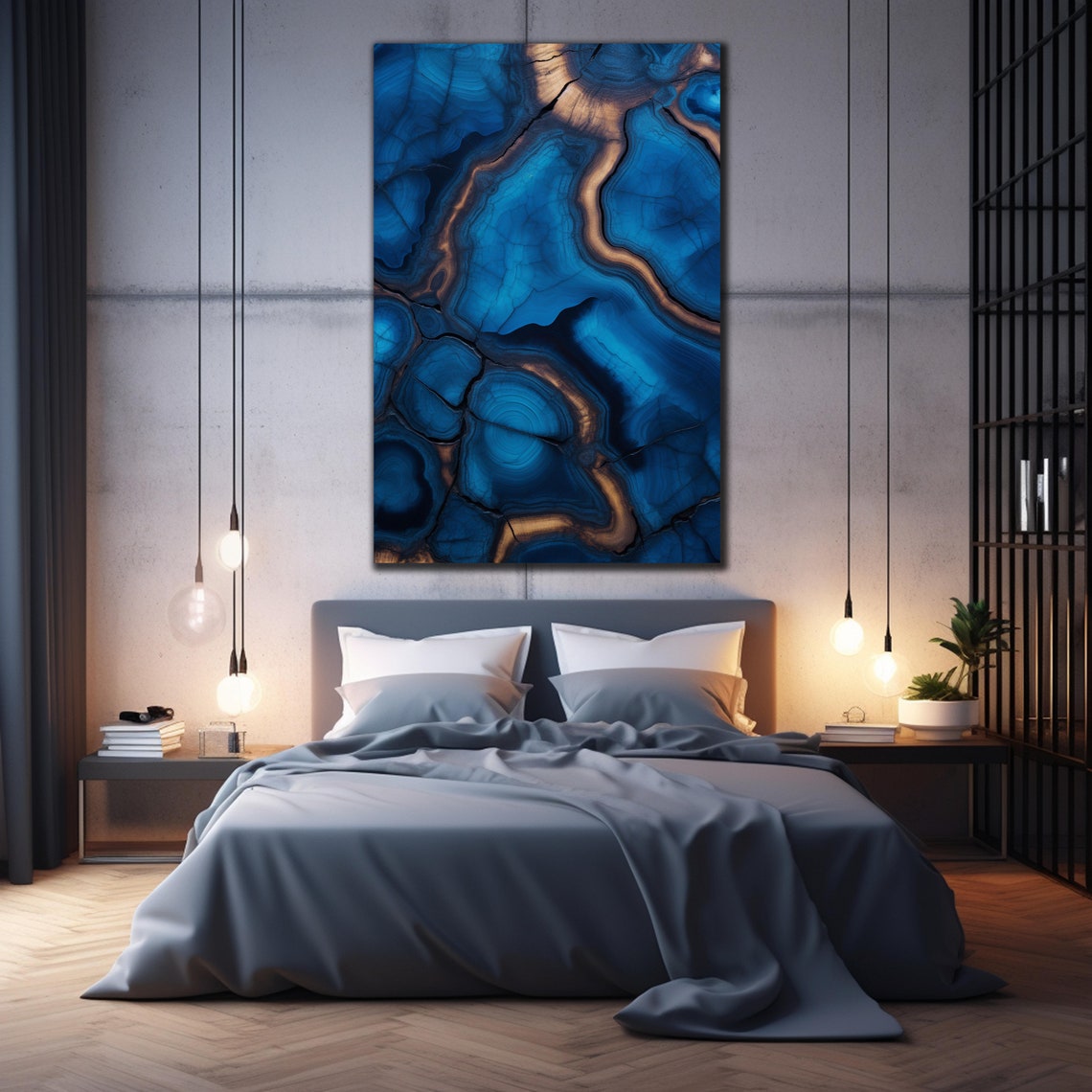 Blue Agate Geode Epoxy Art Gold Accent Luxury Abstract Wall Poster - Image 2