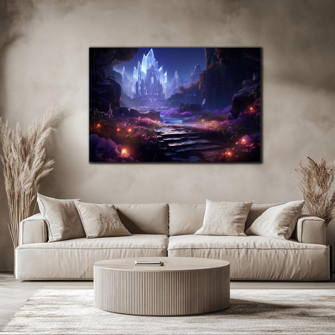 Crystal Ice Castle at Night Glowing Path Fantasy Landscape Wall Art - Image 4