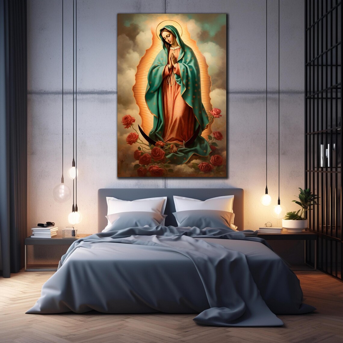 Our Lady of Guadalupe Roses Heavenly Mandorla Religious Art Poster - Image 2