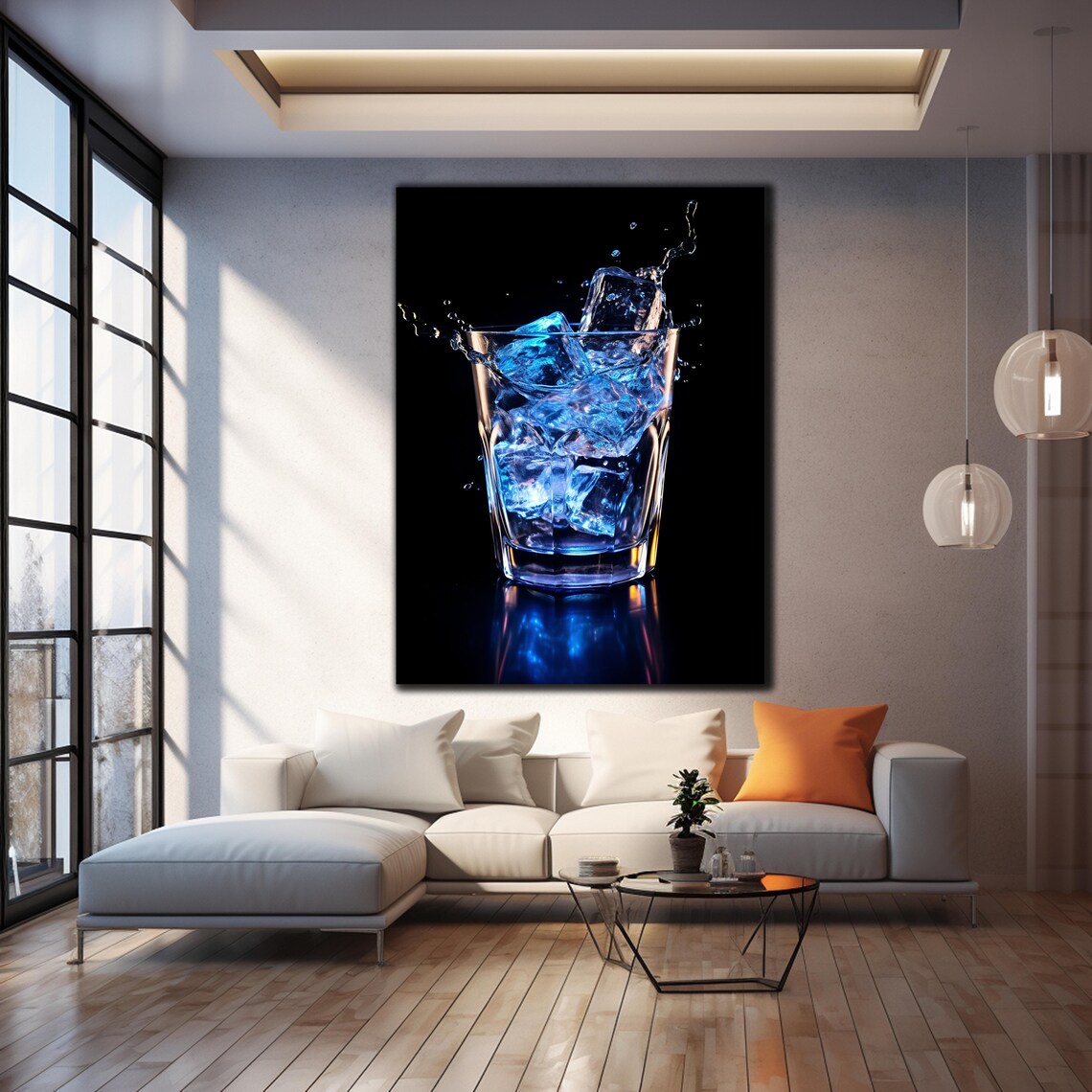 Blue Ice Cocktail Glass Splash Black Background Dramatic Drink Glass Wall Art - Image 4
