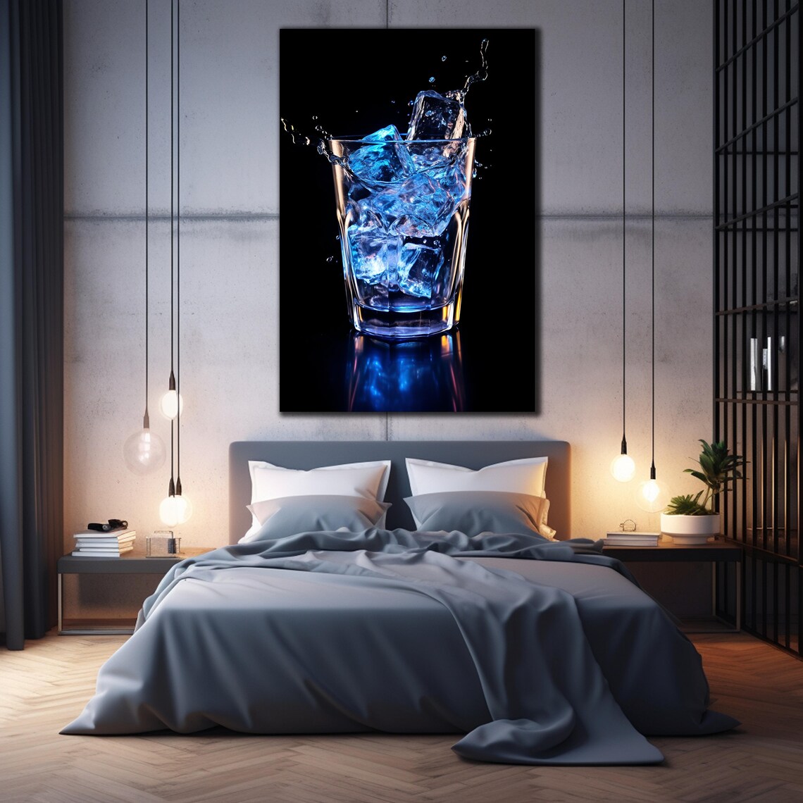 Blue Ice Cocktail Glass Splash Black Background Dramatic Drink Glass Wall Art - Image 2