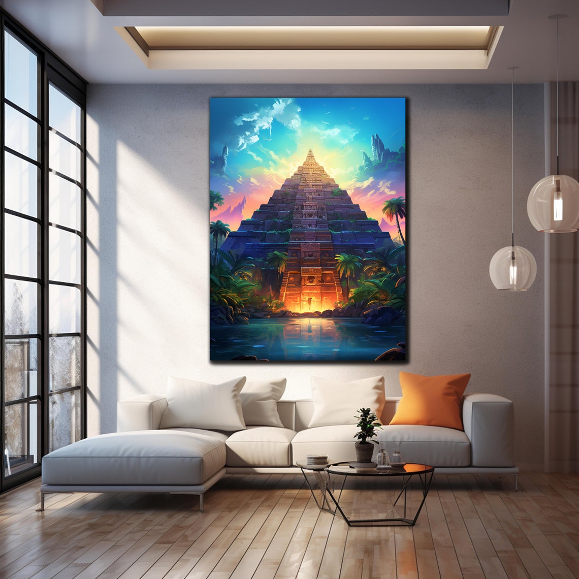 Mayan Step Pyramid Tropical Lagoon Sunlit Sky Jungle Travel Poster - Image 4