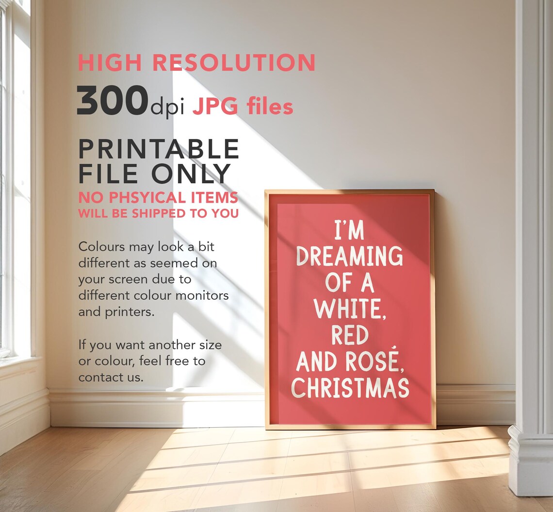 Dreaming Of A White Red And Rose Christmas Wine Quote Poster - Image 3
