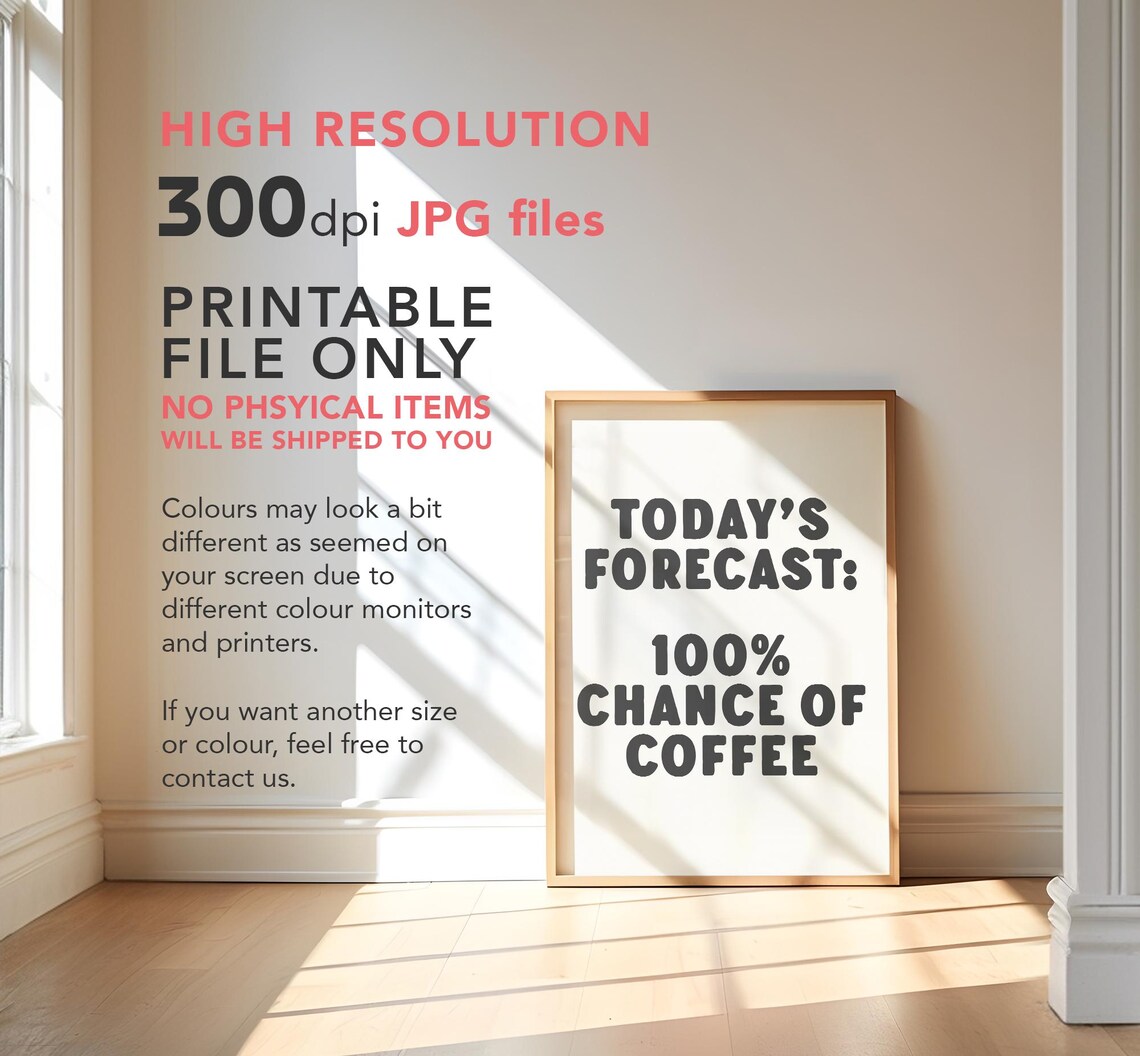 Todays Forecast 100 Percent Chance Of Coffee Funny Kitchen Poster - Image 2