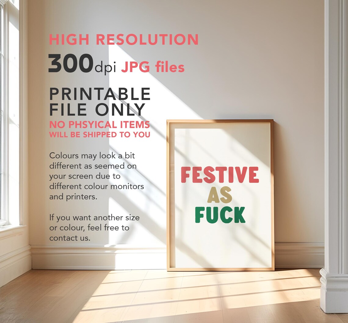 Festive As Fuck Funny Christmas Quote Retro Holiday Typography Poster