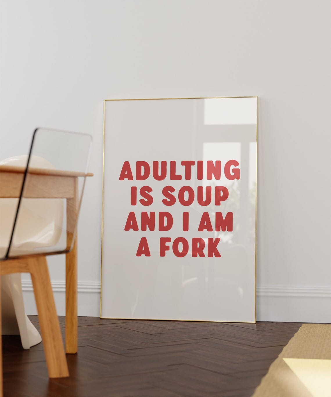 Adulting Is Soup And I Am A Fork Funny Red Typography Poster - Image 2