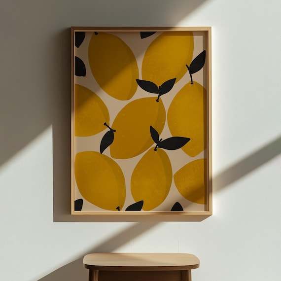 Yellow Lemons Minimalist Art Mid Century Poster Contemporary Painting Wall