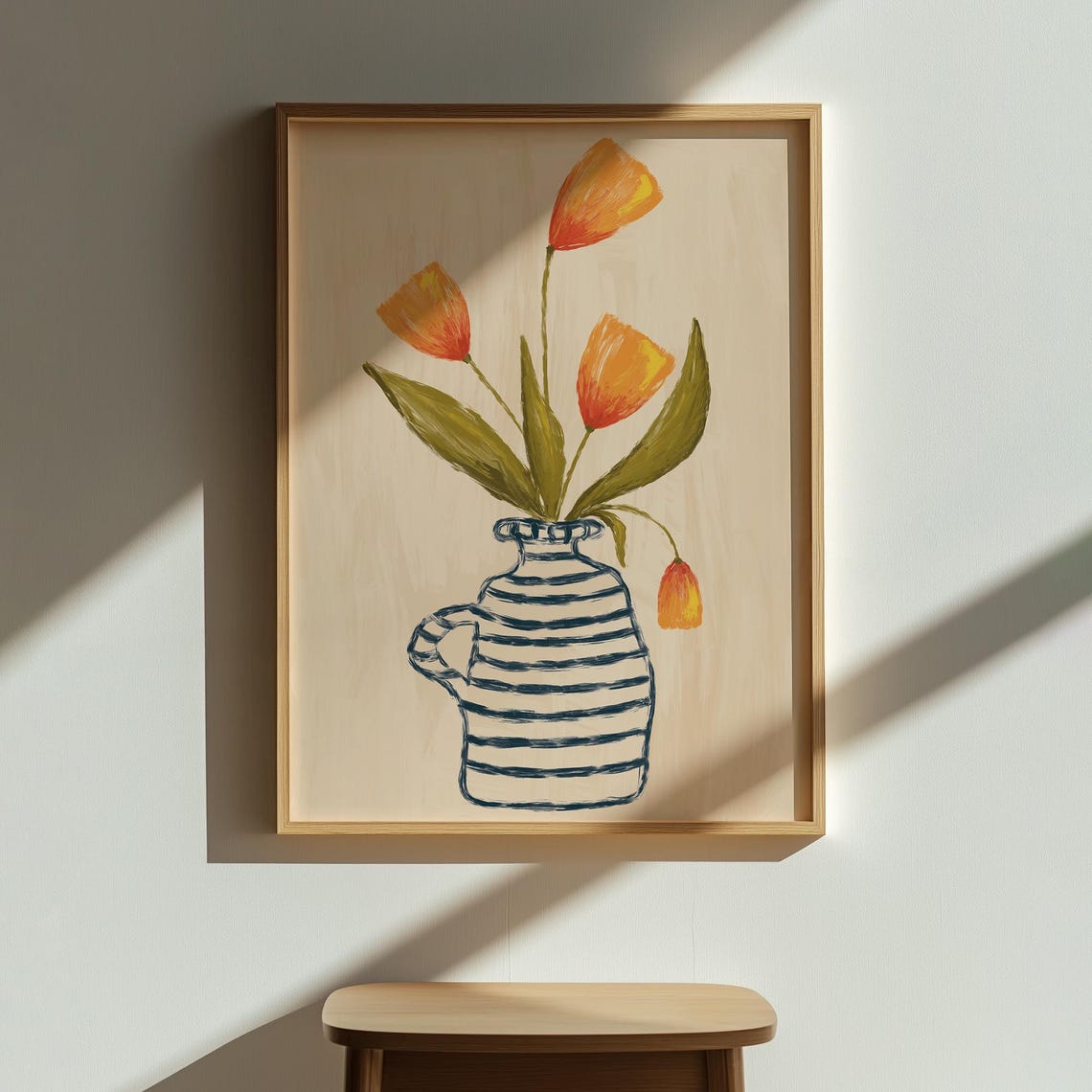 Orange Tulips In Striped Jug Poster Floral Still Life Wall Decor Art
