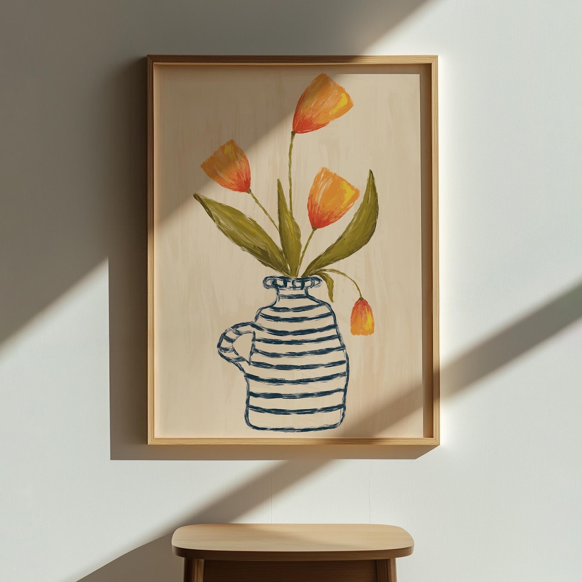 Vibrant Tulip Flower In Vase Minimalist Art Floral Poster Modern Illustration Wall