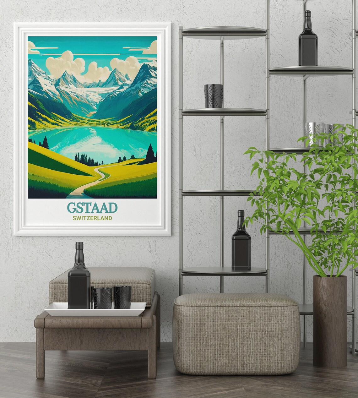 Gstaad Switzerland Lake Lauenen Alpine View Vintage Travel Poster - Image 2