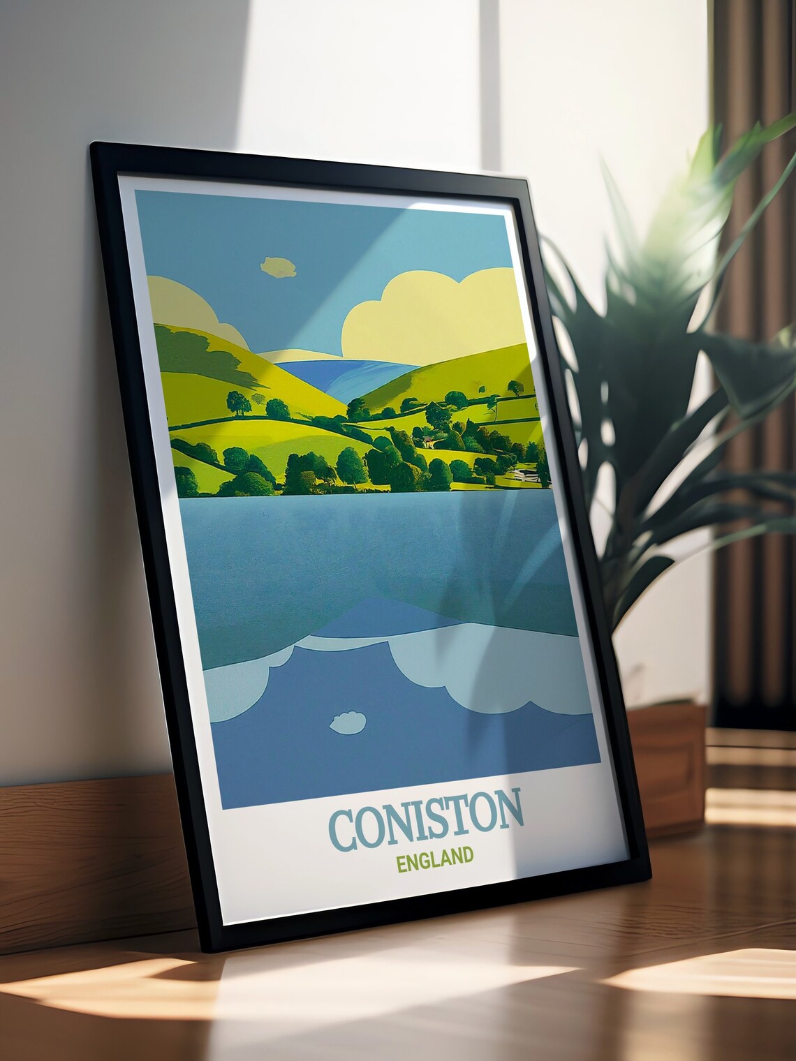 Coniston Water Lake And Green Hills Lake District Art Travel Poster - Image 2