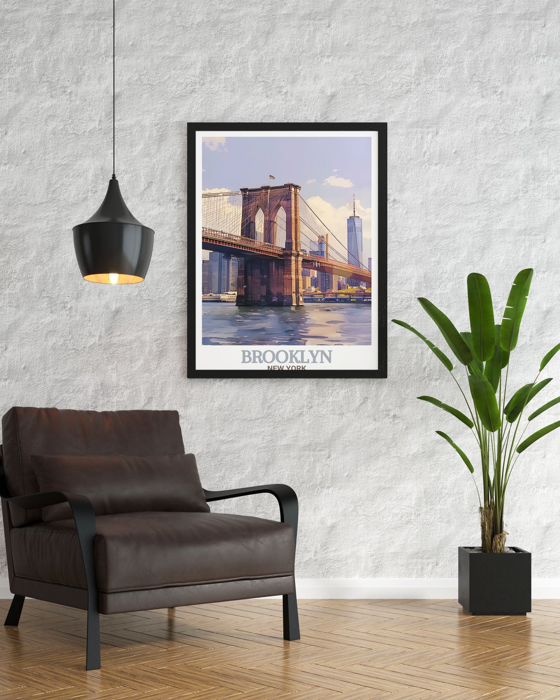 Brooklyn Bridge Over East River New York City Skyline Travel Poster - Image 3