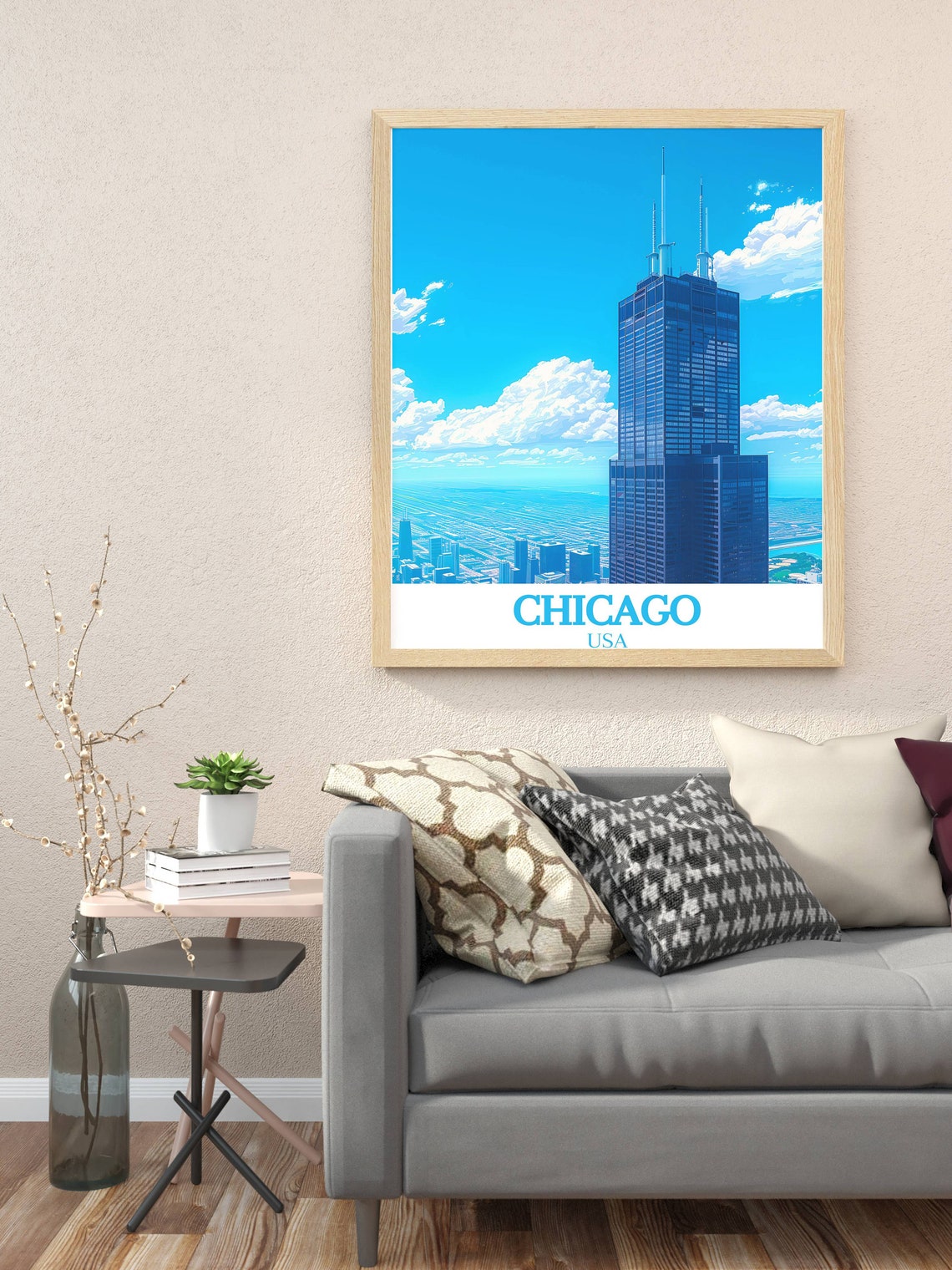 Chicago Willis Tower Blue Sky Skyscraper City View USA Poster - Image 3