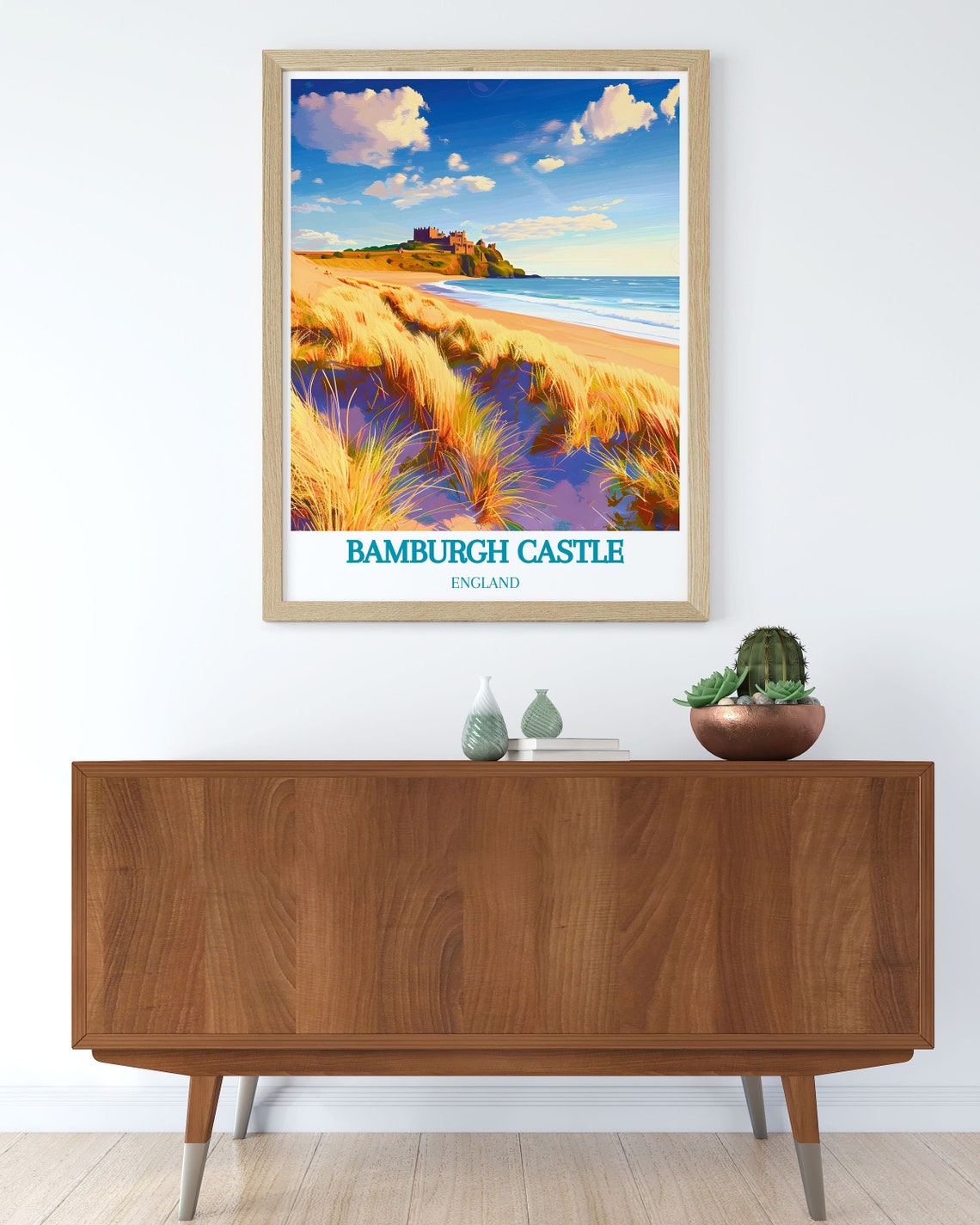 Bamburgh Castle Over Golden Beach and Dunes England Travel Poster - Image 2