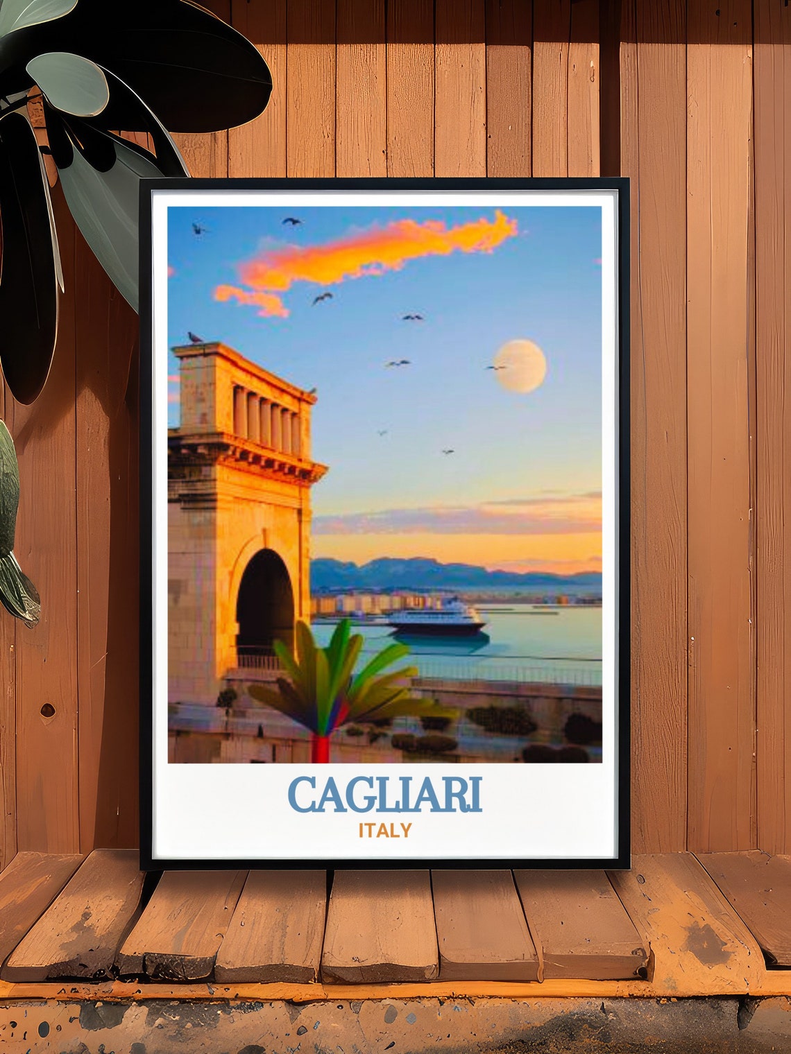 Cagliari Bastione di Saint Remy Harbor at Golden Sunset Poster - Image 3