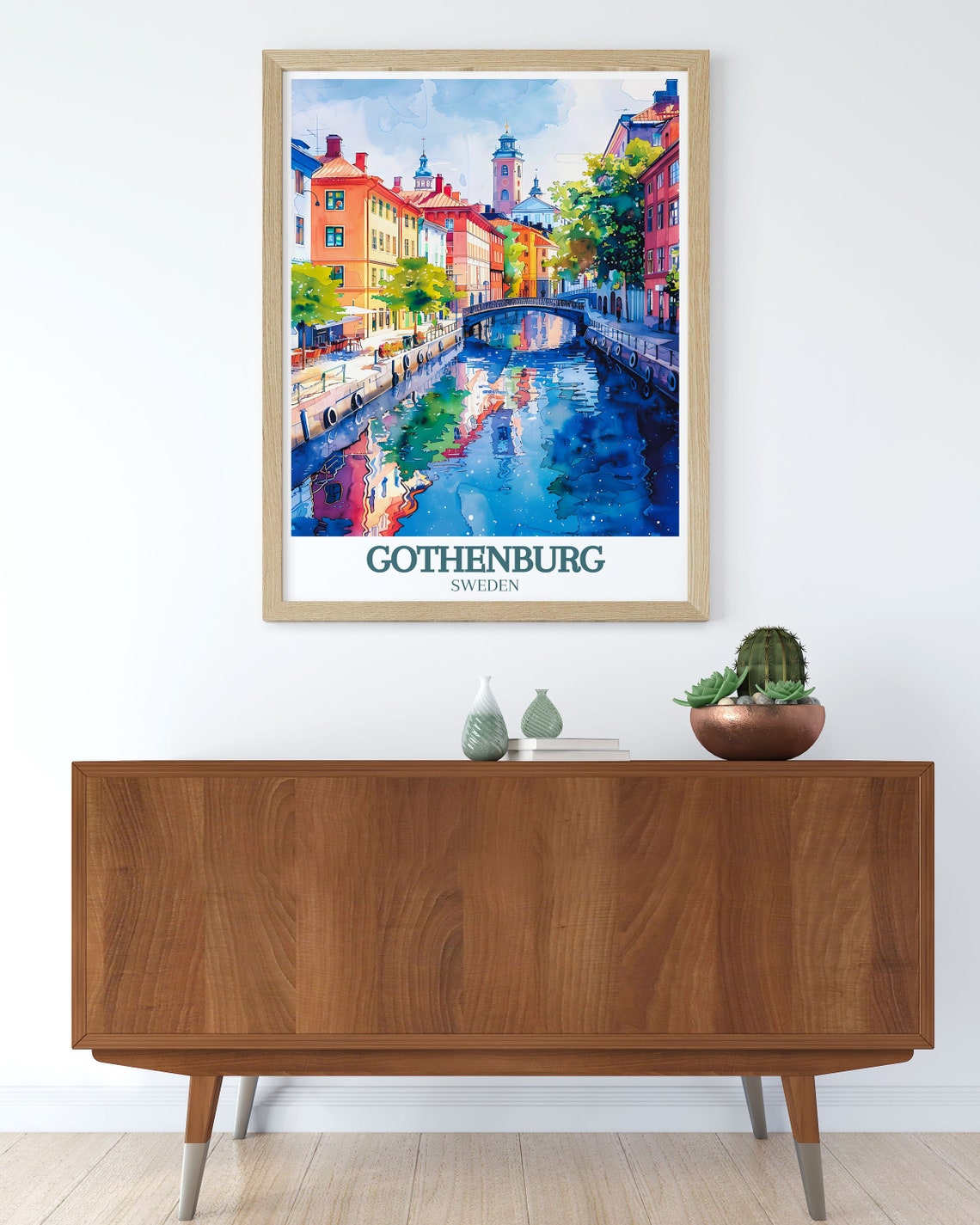 Gothenburg Sweden Canal Bridge Watercolor City View Travel Poster - Image 3