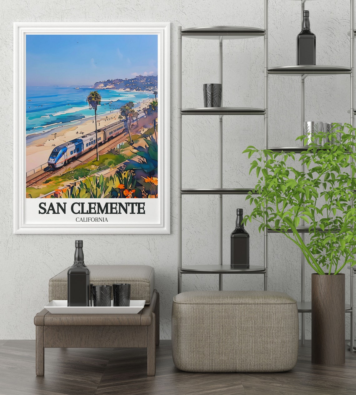 San Clemente California Coastal Train Palm Trees Travel Poster - Image 3
