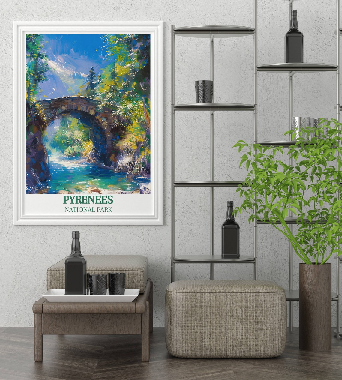 Pyrenees National Park Old Stone Arch Bridge Turquoise River Poster - Image 2