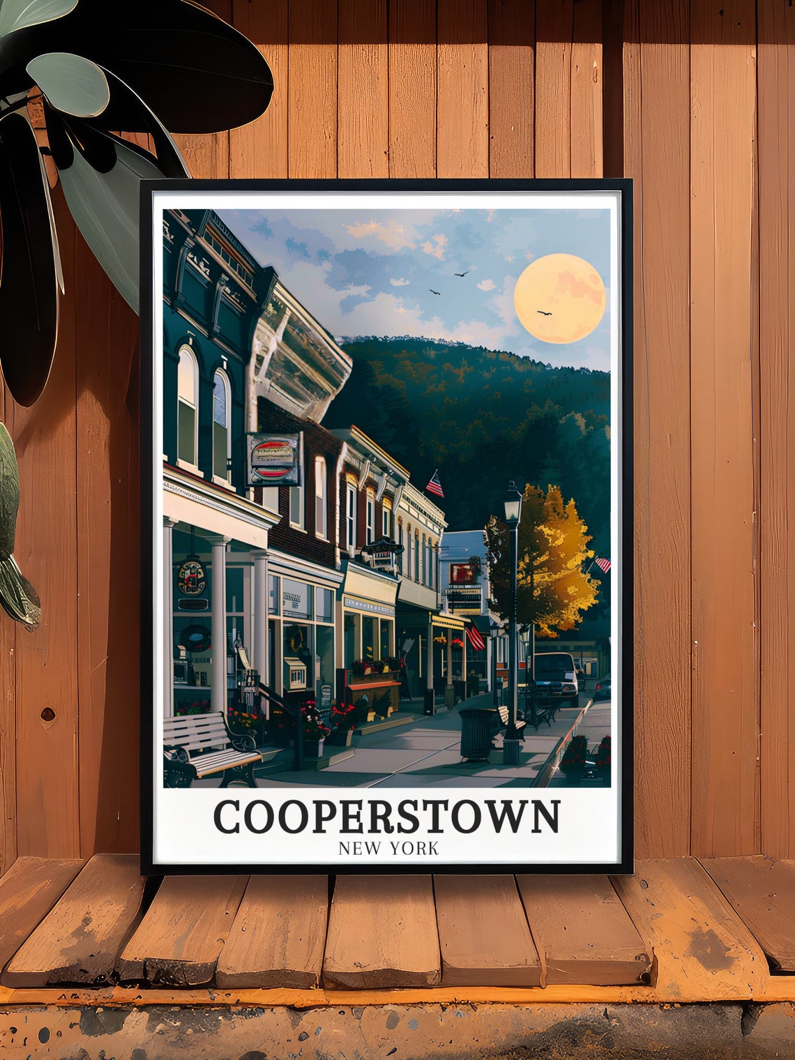 Cooperstown Main Street Moonlit Evening New York Vintage Poster - Image 3