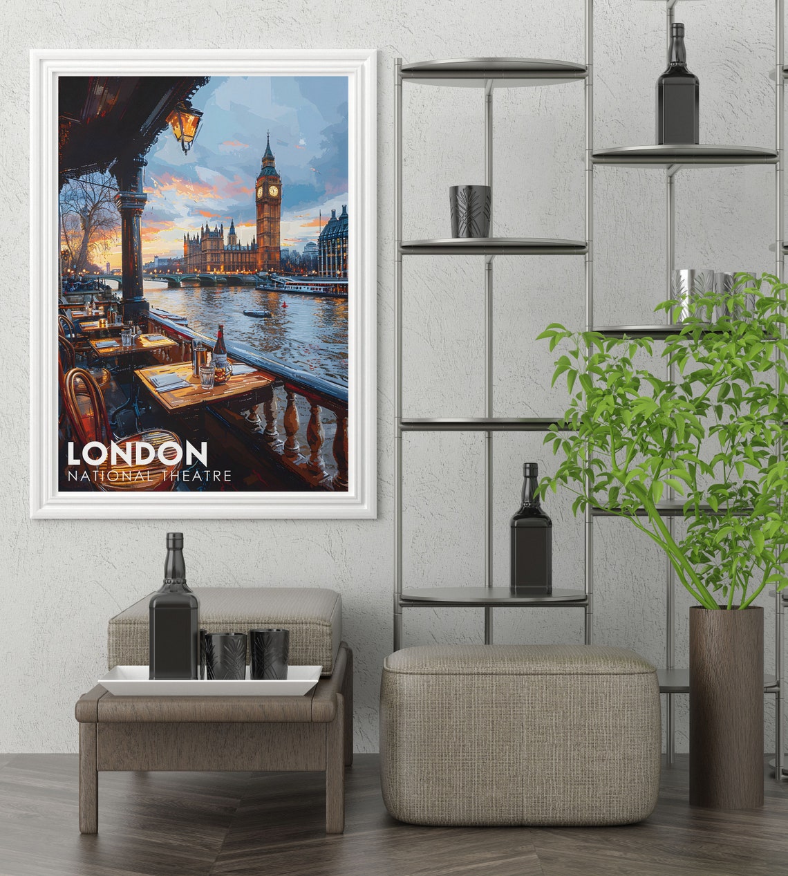 National Theatre London River Terrace Poster With Big Ben Sunset View - Image 3
