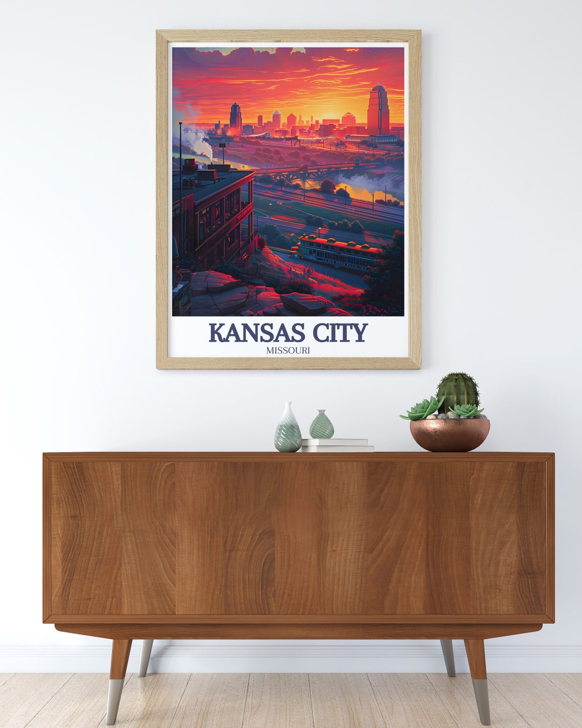 Kansas City Missouri Downtown Skyline Sunset Riverside View Poster - Image 3