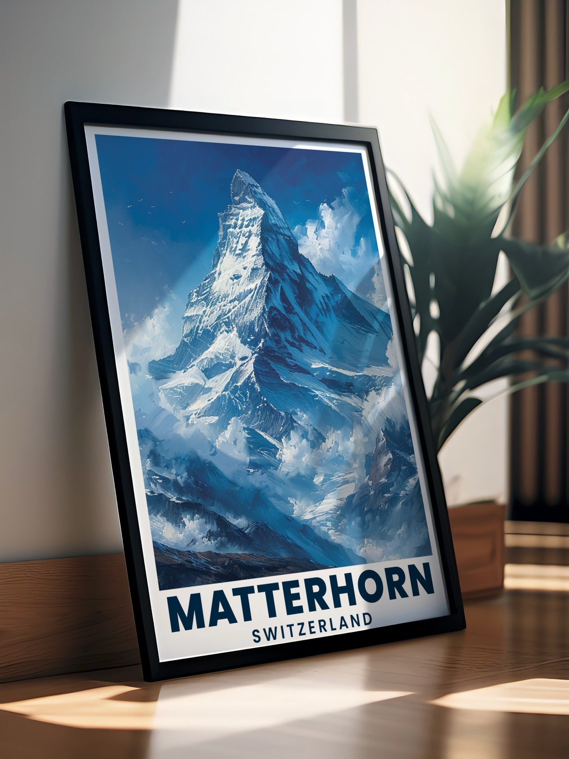 Matterhorn Switzerland Snowy Alpine Peak Painterly Blue Poster - Image 3