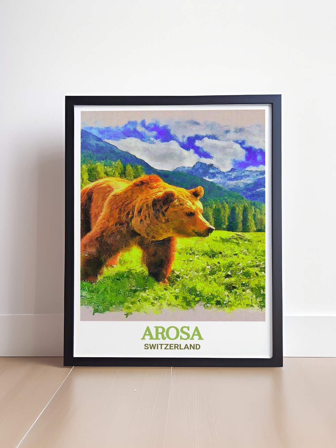 Arosa Brown Bear Alpine Meadow Switzerland Wildlife Art Poster - Image 4