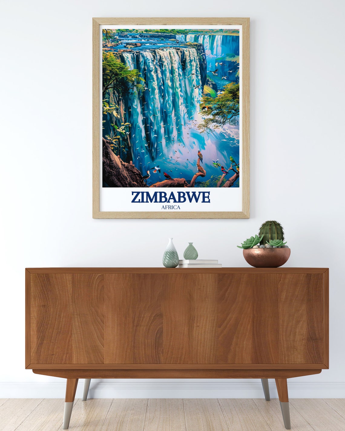 Zimbabwe Africa Victoria Falls Mist Blue Painterly Cascade Poster - Image 2
