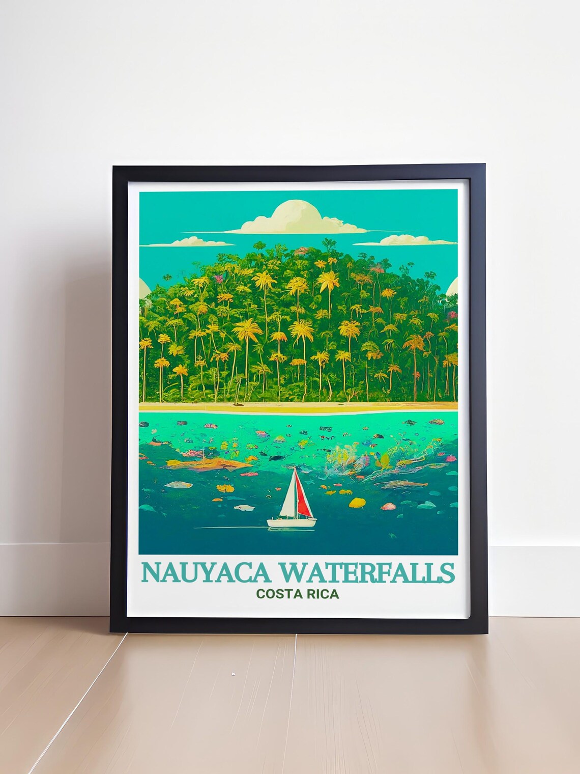 Nauyaca Waterfalls Costa Rica Tropical Palm Island Sail Poster - Image 2