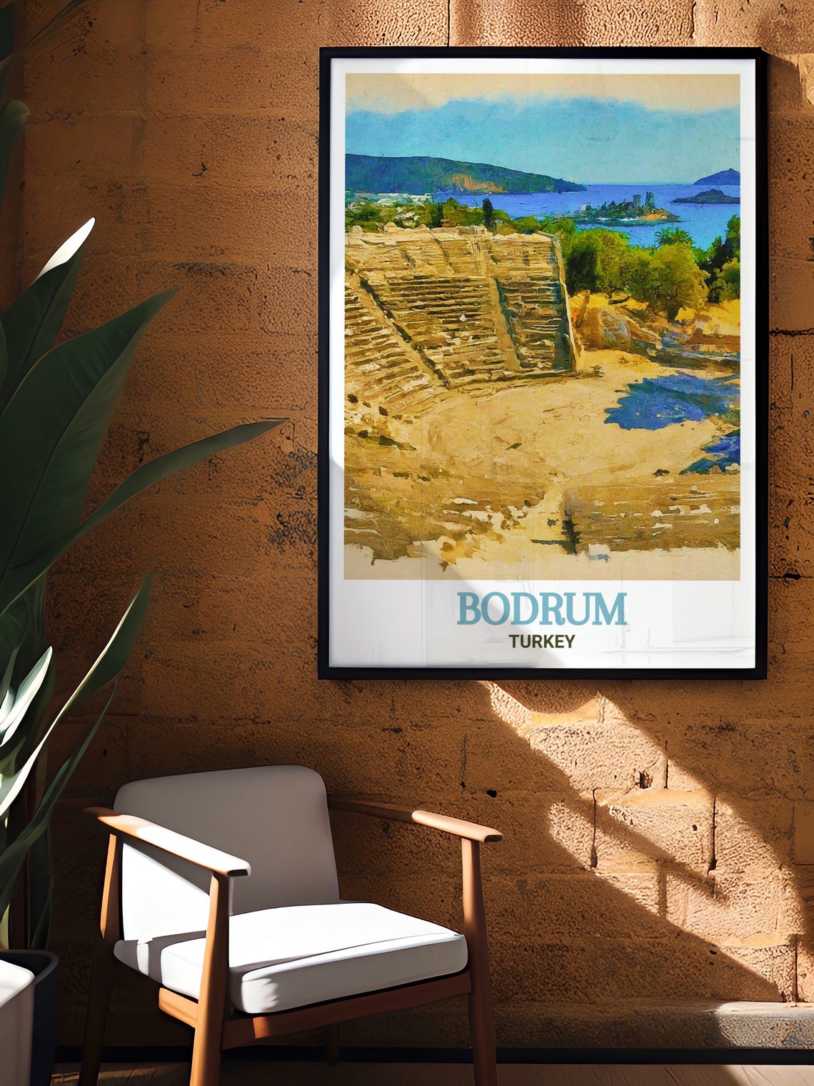 Bodrum Turkey Ancient Amphitheatre Sea View Watercolor Travel Poster - Image 3