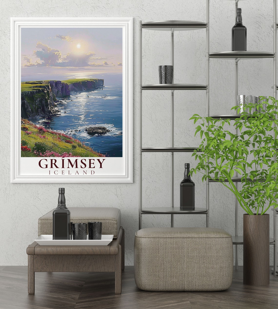 Grimsey Iceland Green Coastal Cliffs Poster with Ocean Waves - Image 2