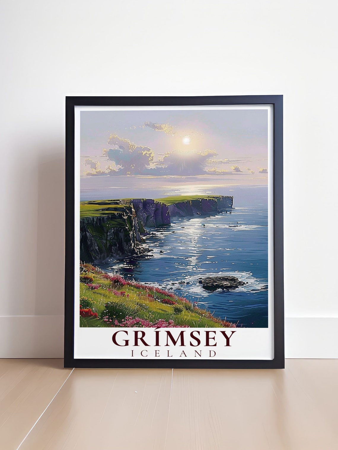 Grimsey Iceland Green Coastal Cliffs Poster with Ocean Waves - Image 4