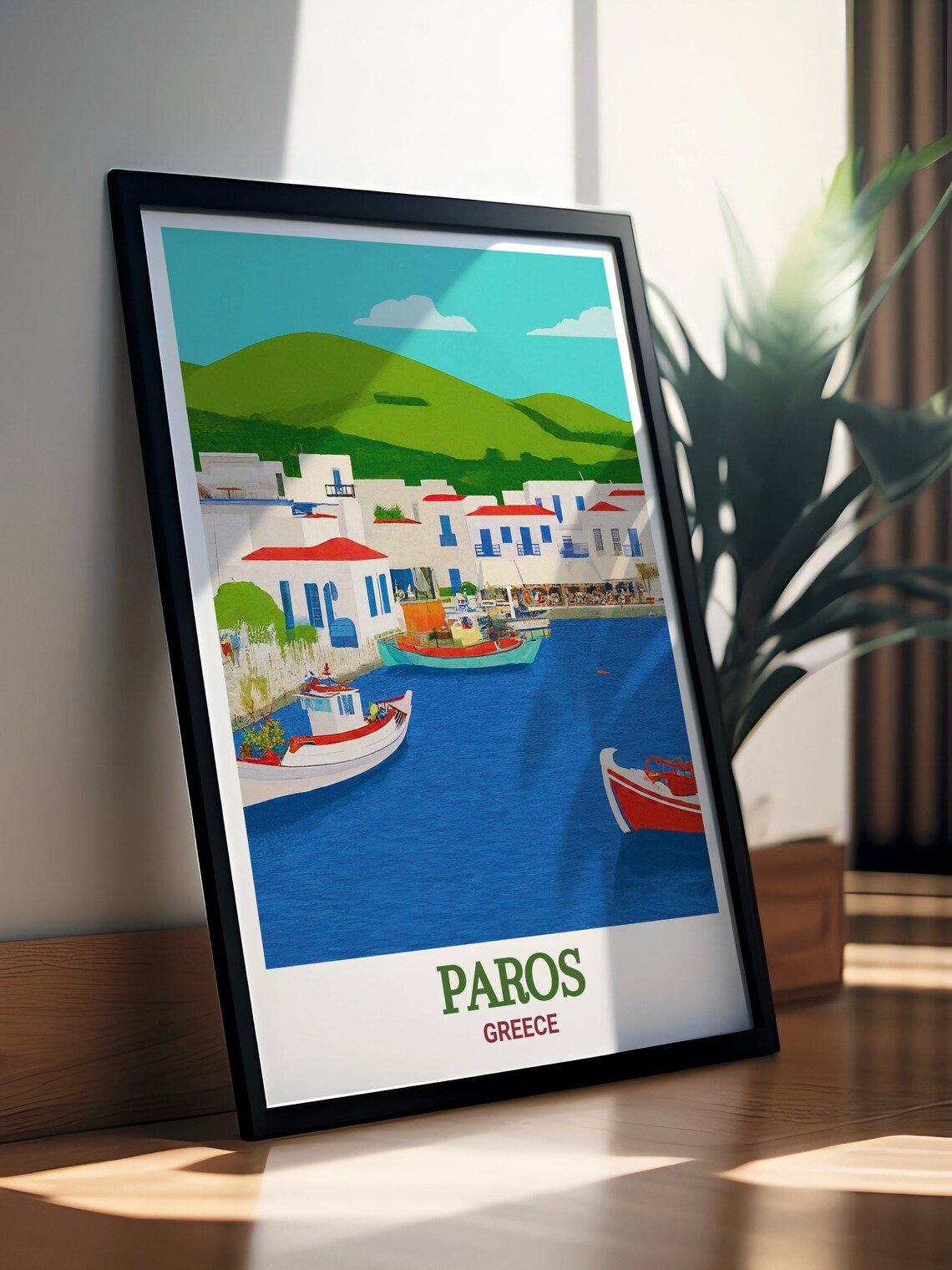 Paros Greece Naoussa Harbor Fishing Boats Waterfront Village Poster - Image 2