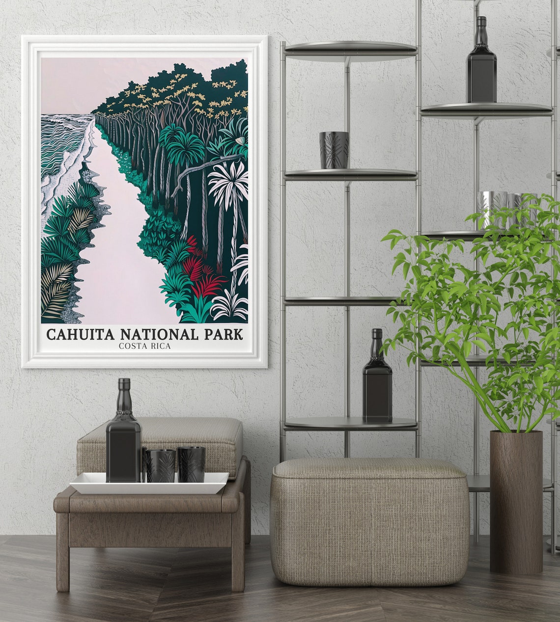 Cahuita National Park Coastline Forest In Minimalist Style Poster - Image 3