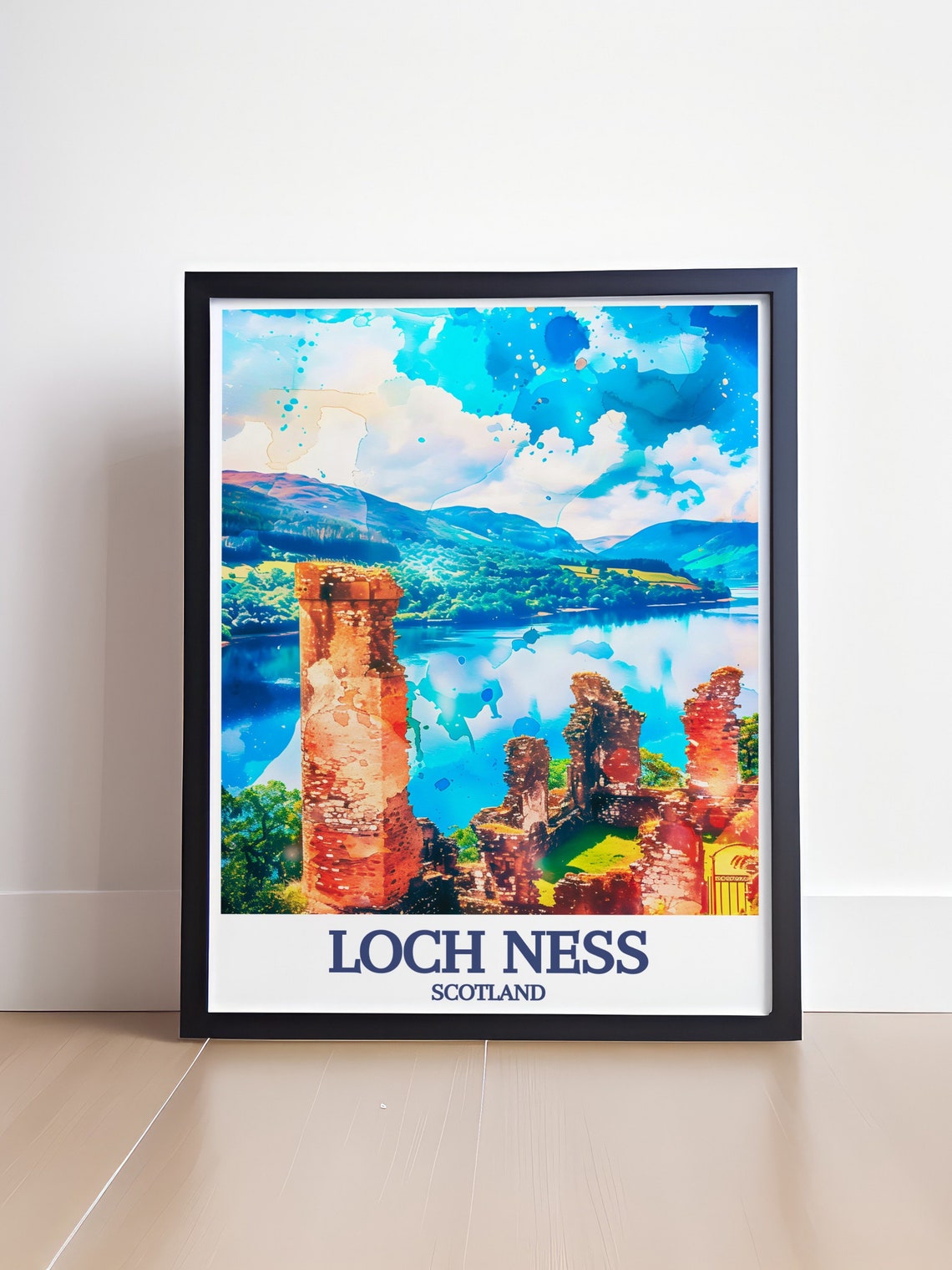 Loch Ness Scotland Urquhart Castle Ruins Watercolor Art Classic Poster - Image 4