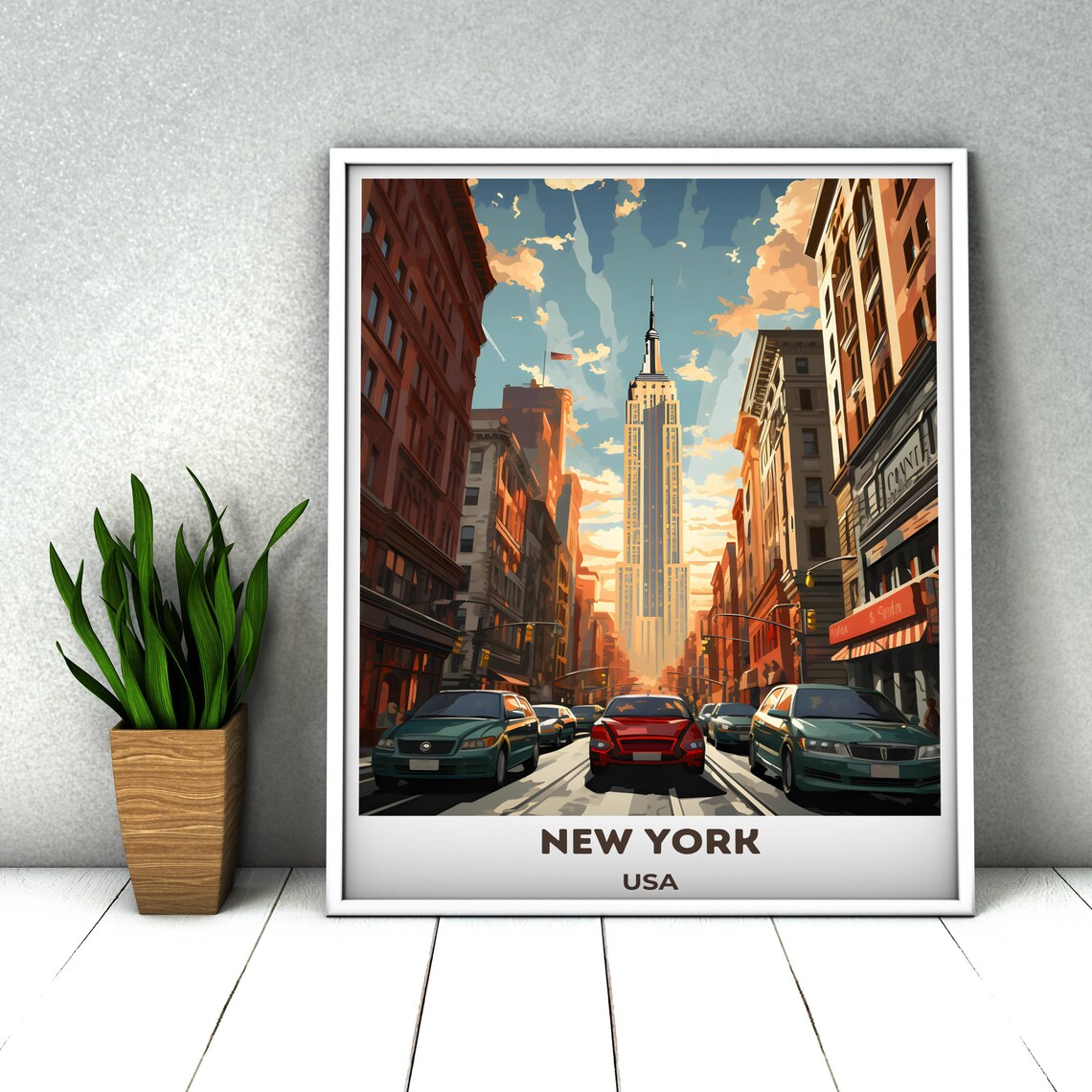New York City Empire State Building Street Sunset Scene Poster - Image 4
