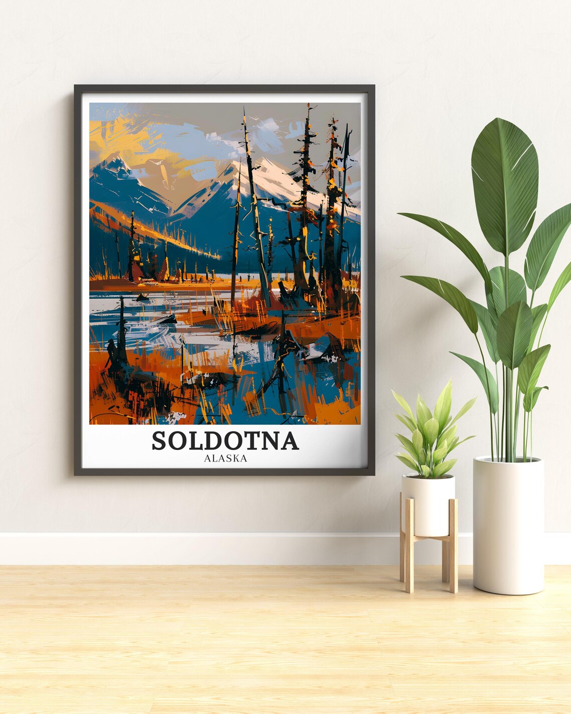 Soldotna Alaska Boreal Forest Snowy Peaks Landscape Travel Poster - Image 2