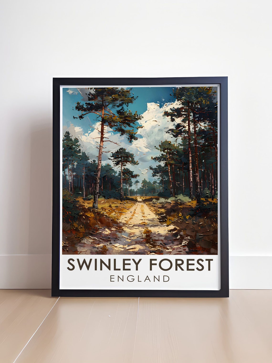 Swinley Forest England Tall Pine Trail Impasto Art Travel Poster - Image 4
