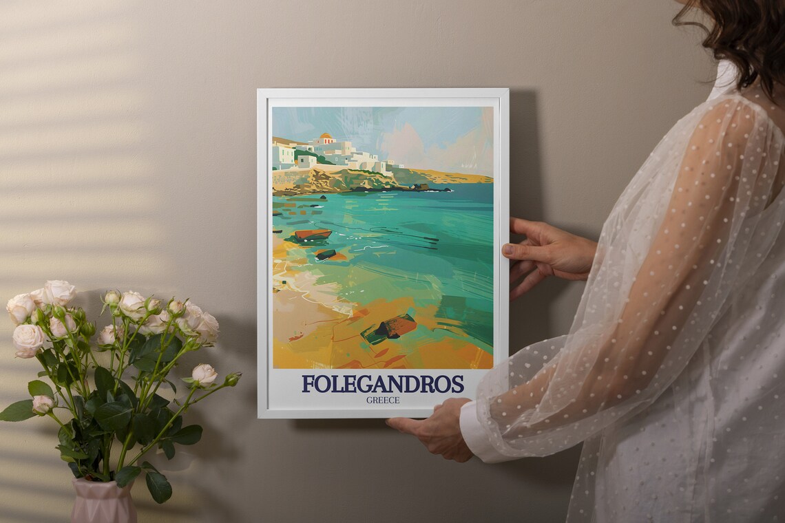 Folegandros Bay White Village on the Aegean Coast Greece Poster - Image 3
