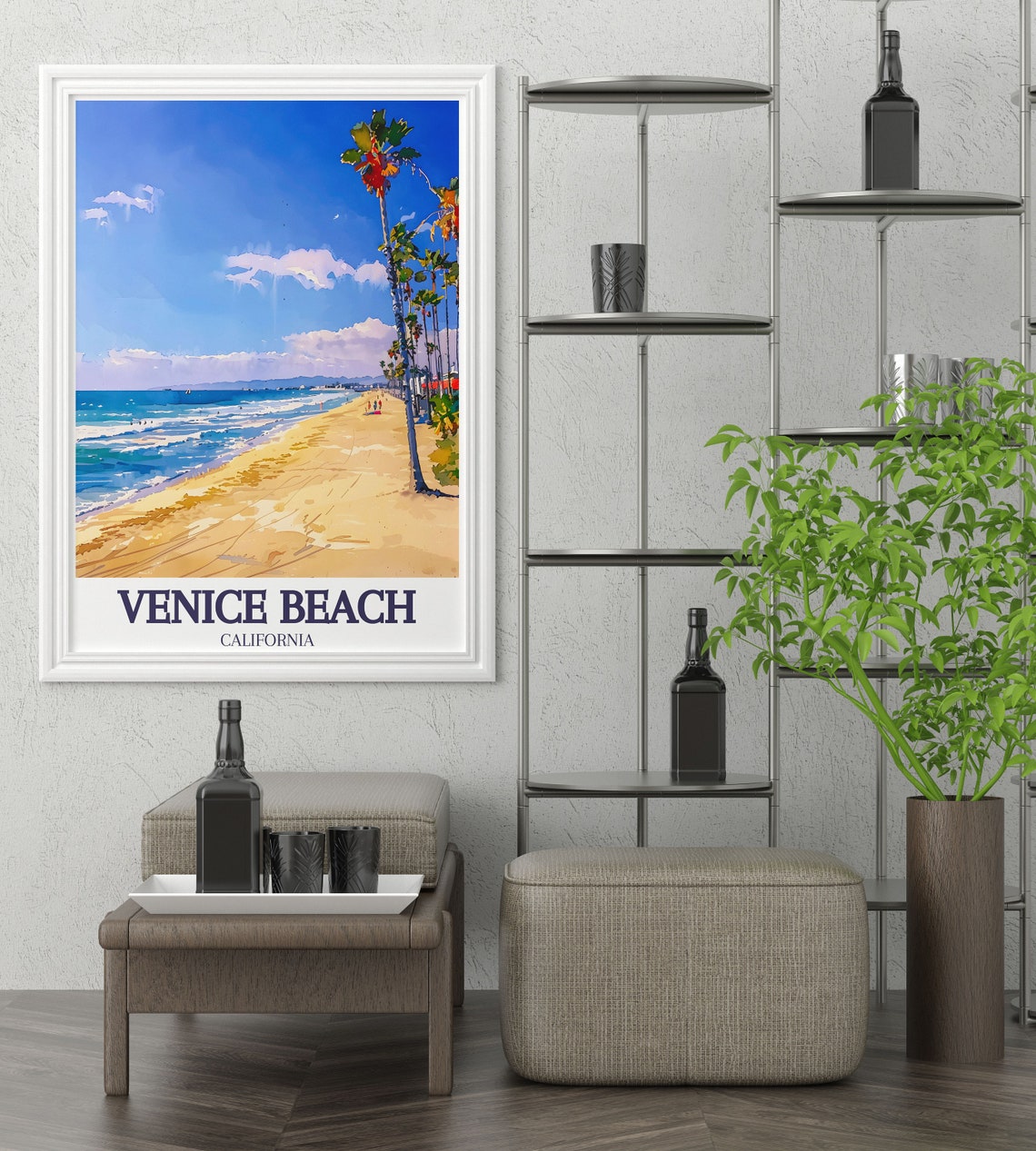 Venice Beach California Palm Tree Beach Ocean Waves Scene Poster - Image 3