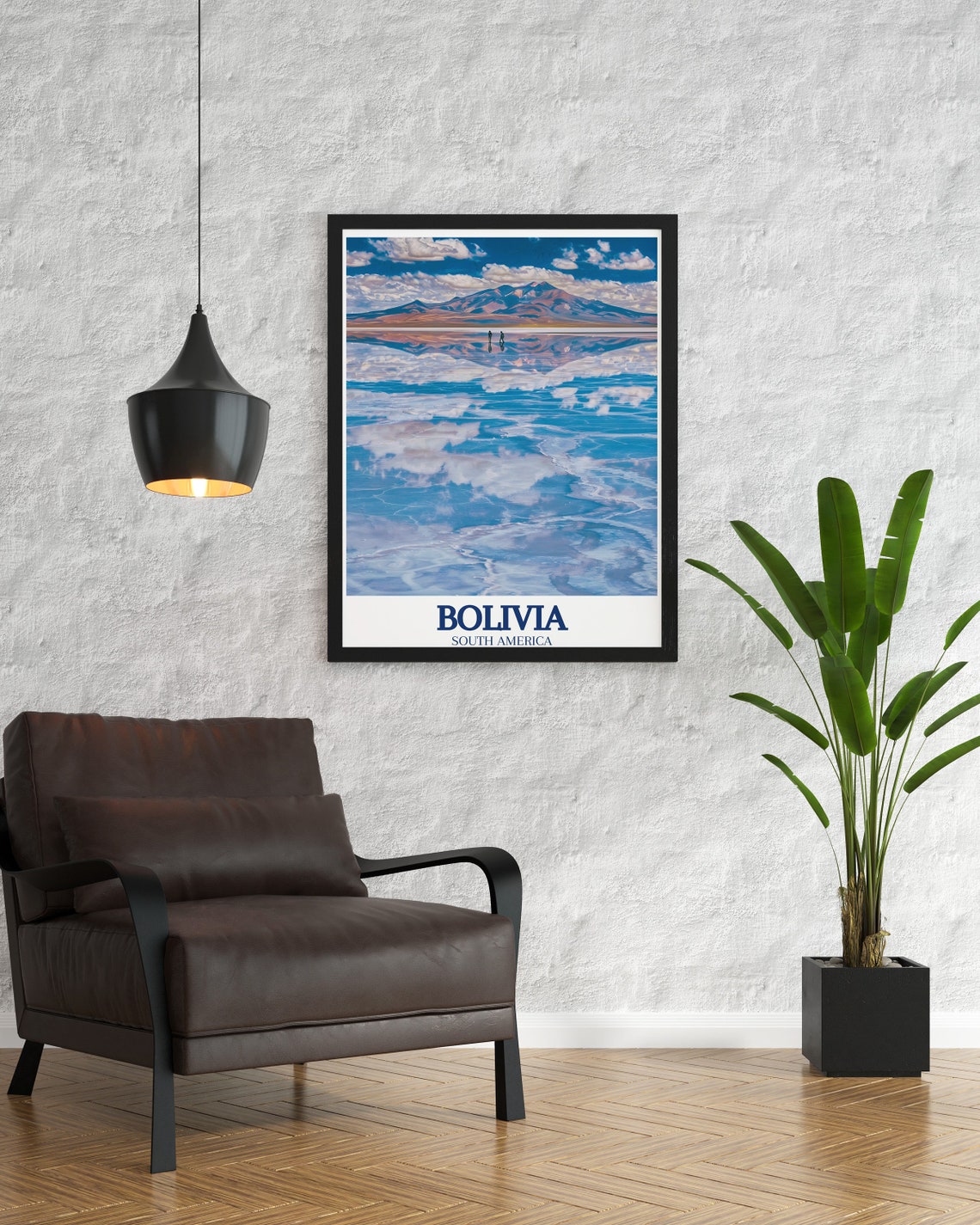 Bolivia Uyuni Salt Flats Mirror Reflection Mountain Travel Poster - Image 3