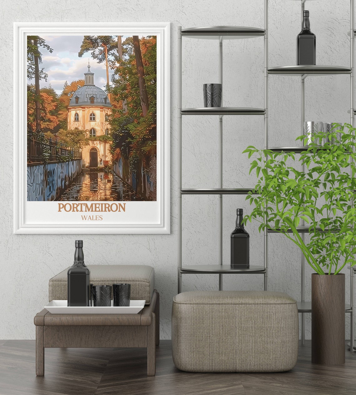 Portmeirion Pantheon Domed Hall Framed by Golden Autumn Trees Poster - Image 2