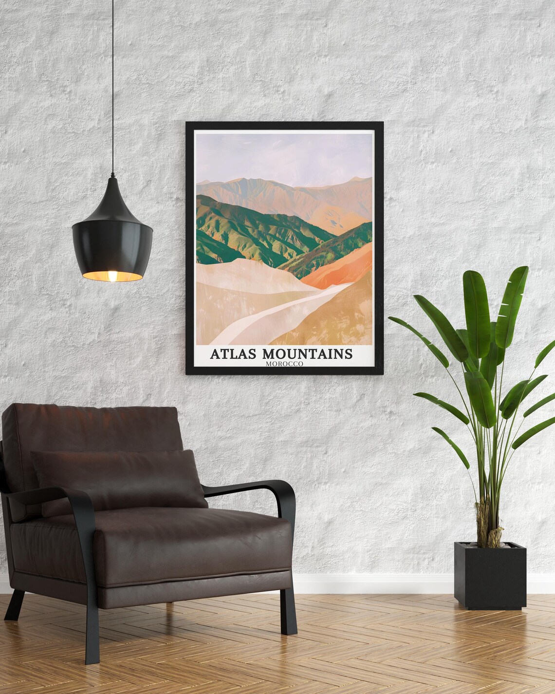 Atlas Mountains Morocco Layered Green and Peach Ridges Art Poster - Image 4