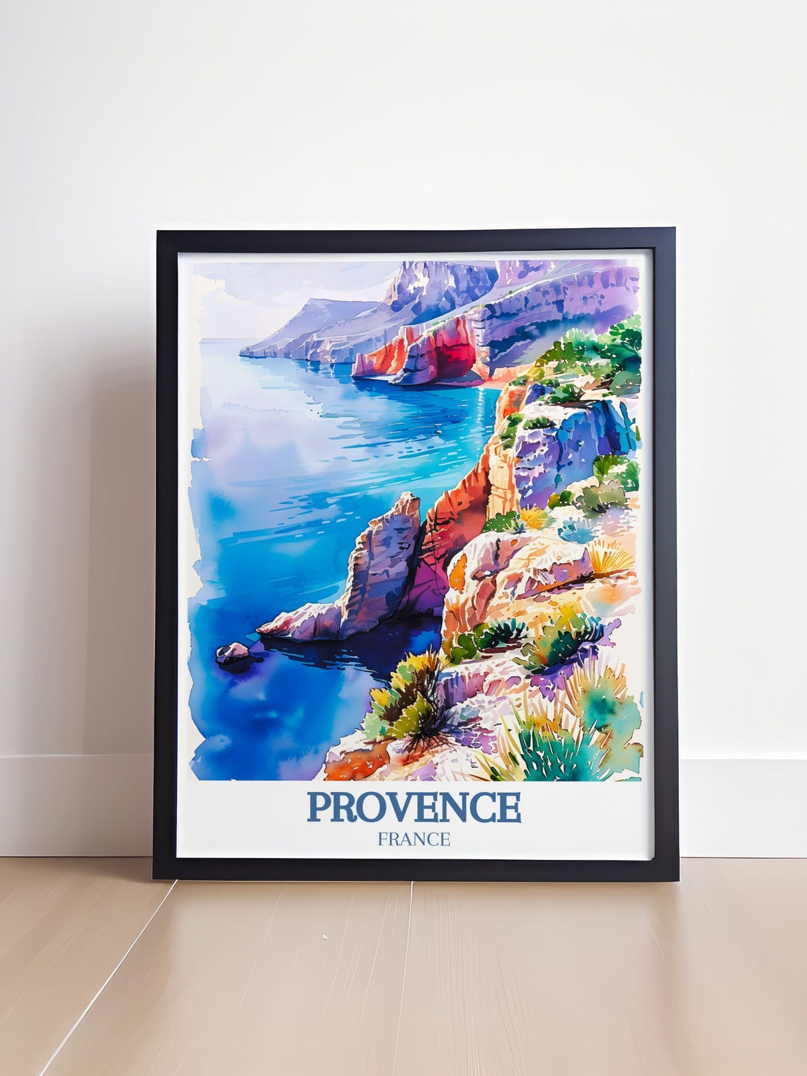 Cap Canaille Sea Cliffs in Watercolor Over Turquoise Water Poster - Image 4