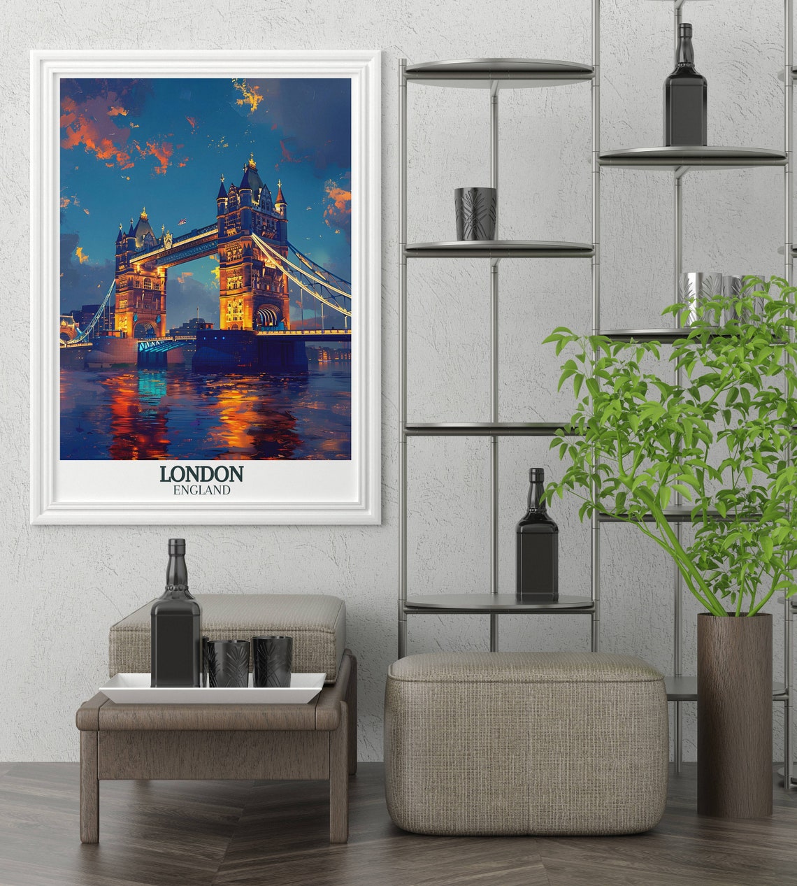 Tower Bridge London Night Lights Poster With River Reflections - Image 3